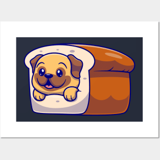 Cute Bulldog Bread Cartoon Posters and Art